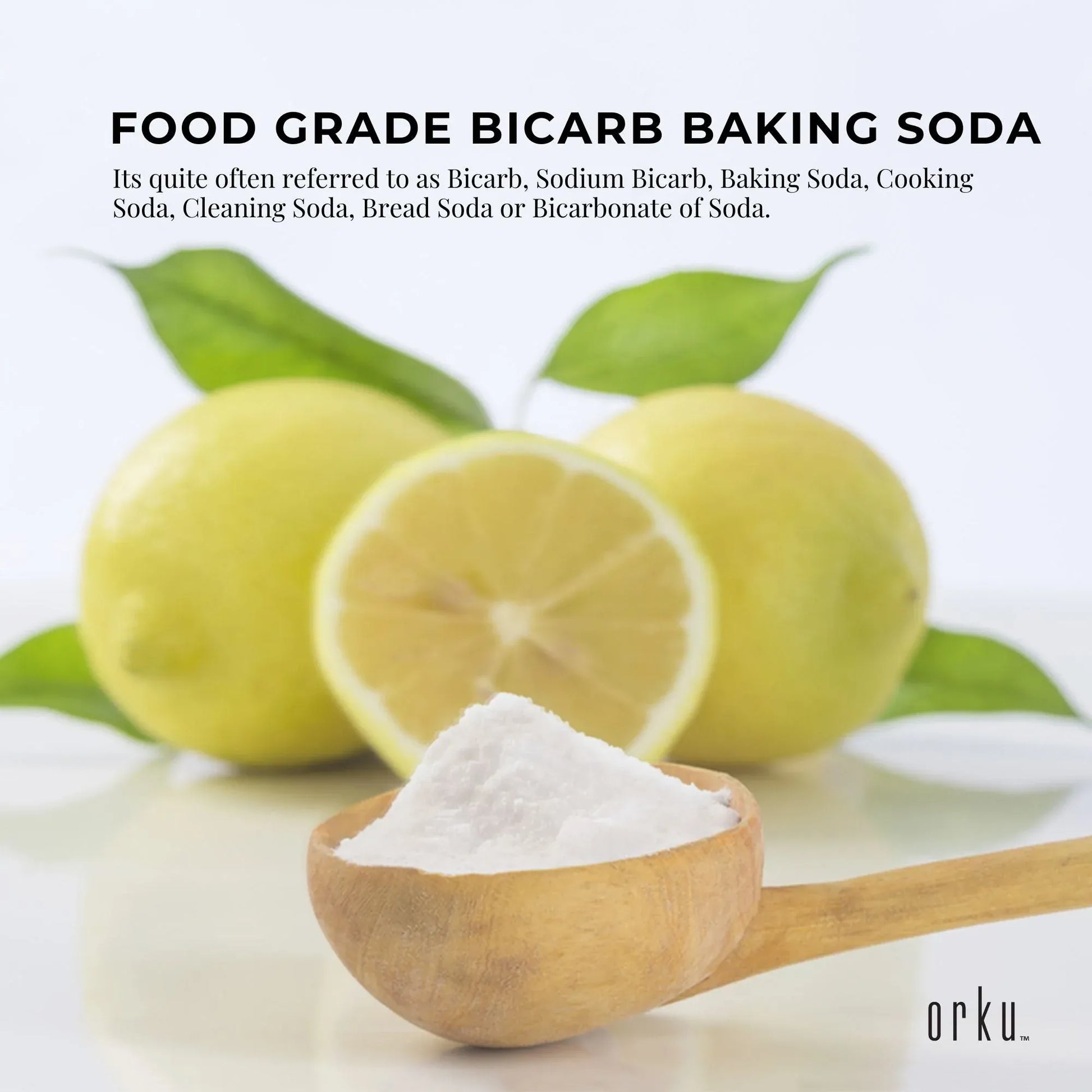 Hlpmedical Orku 5kg food-grade sodium bicarbonate baking soda in a large powder tub, aluminum-free for health and baking uses