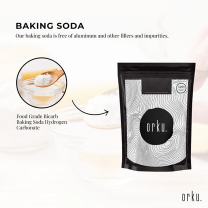 Hlpmedical Orku 400g food grade sodium bicarbonate baking soda, aluminium free, in a resealable powder bag.