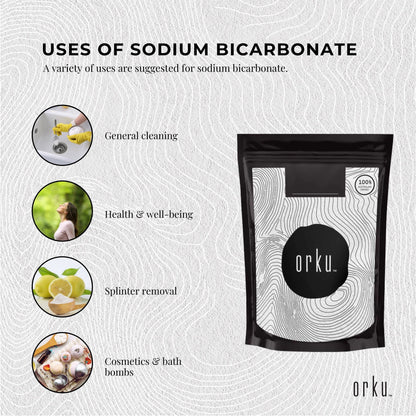 Hlpmedical Orku 400g sodium bicarbonate baking soda in a white powder form, food grade, aluminum-free for health and beauty use
