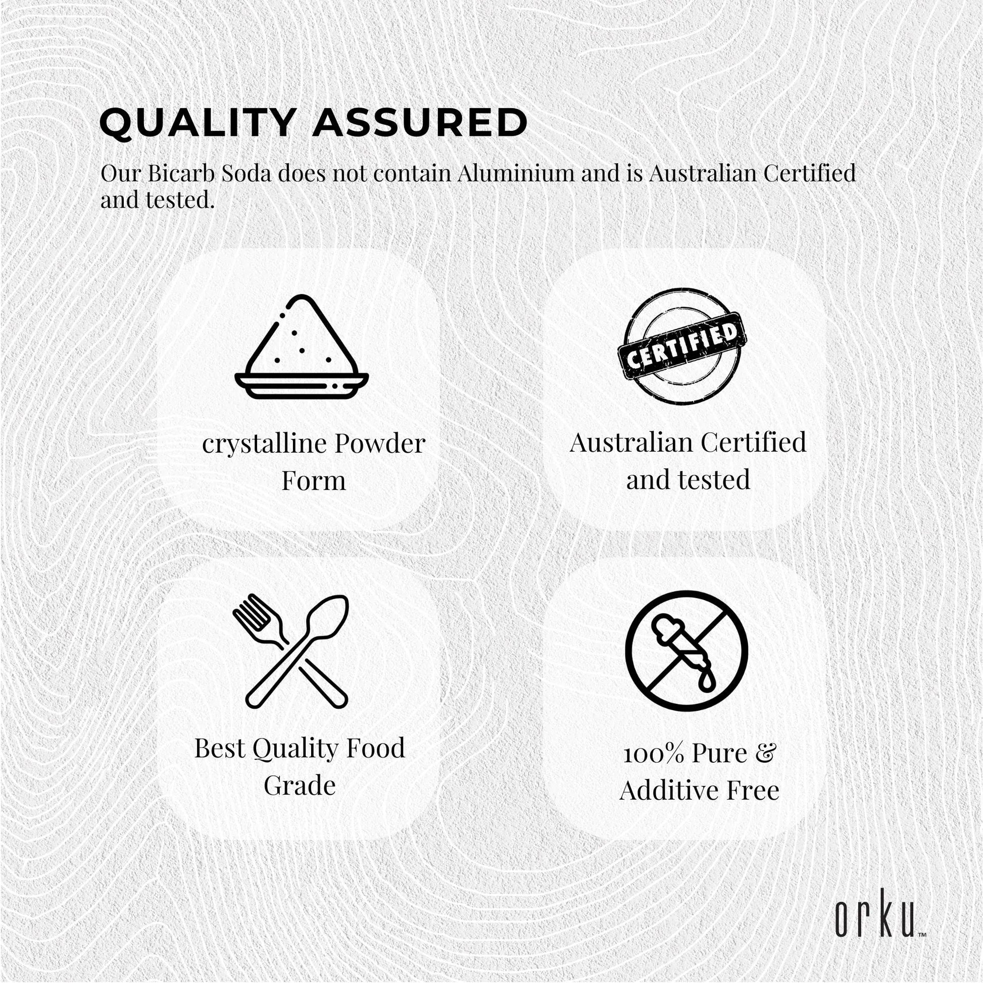 Hlpmedical Orku 400g food-grade sodium bicarbonate baking soda powder, aluminum-free, used in cooking and health supplements.
