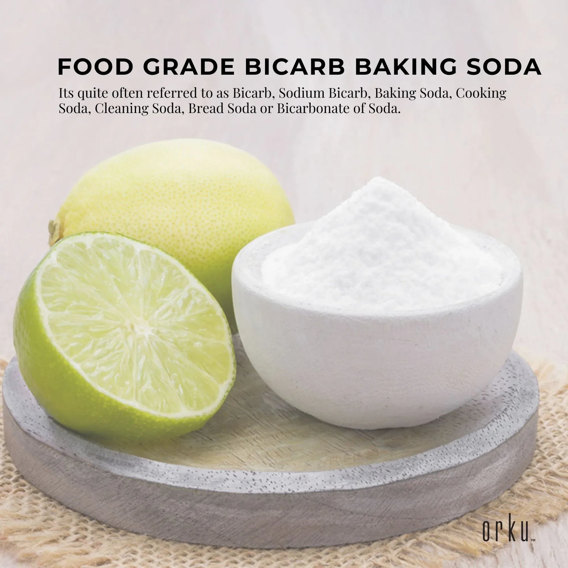 Hlpmedical Orku 5kg sodium bicarbonate baking soda in a large food-grade powder bag, aluminum-free for health and baking use.