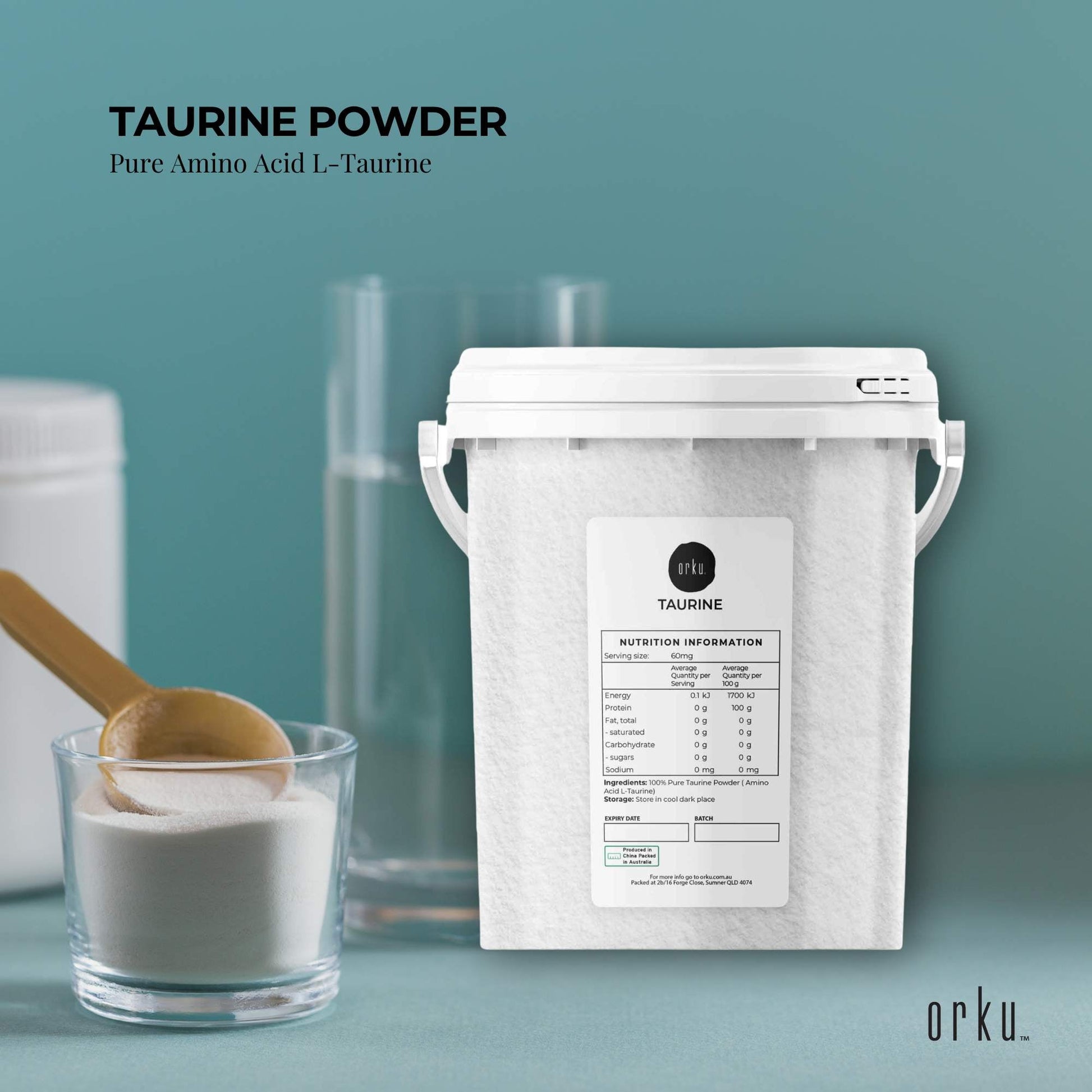 Hlpmedical Orku 1.3kg taurine powder tub, high purity L-Taurine amino acid supplement for health and nutrition.