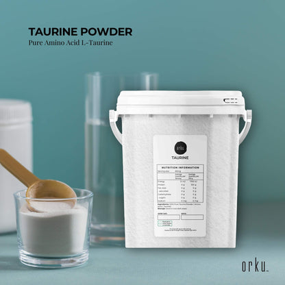 Hlpmedical Orku 1.3kg taurine powder tub, high purity L-Taurine amino acid supplement for health and nutrition.