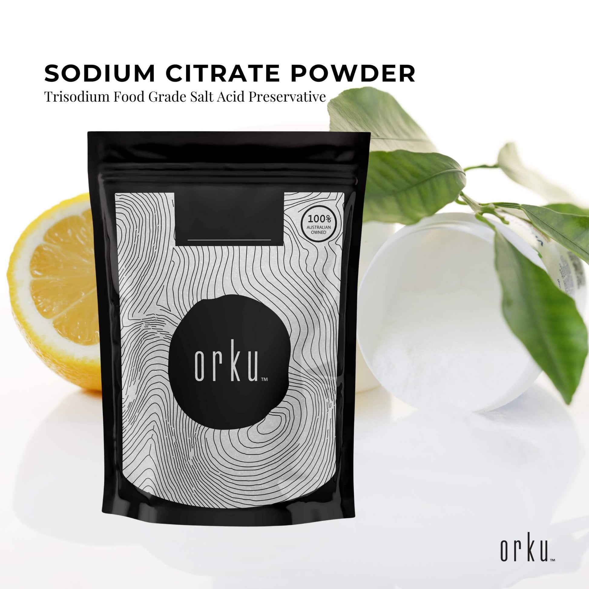 Hlpmedical sodium citrate powder in a clear container, food-grade trisodium salt used as a food additive and preservative.