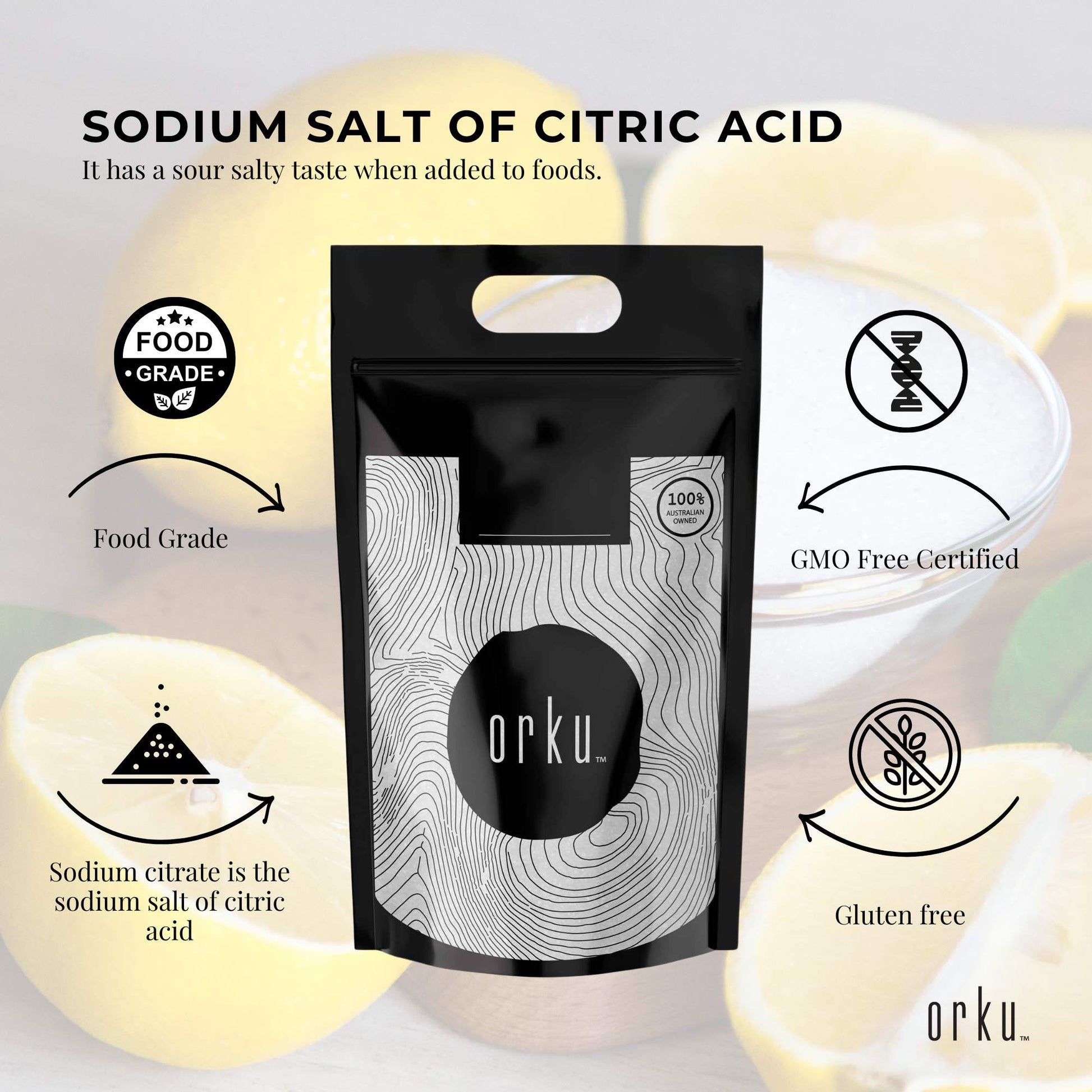 Bulk 20kg sodium citrate powder by Hlpmedical, food grade trisodium salt used as a preservative in health and nutrition supplements.