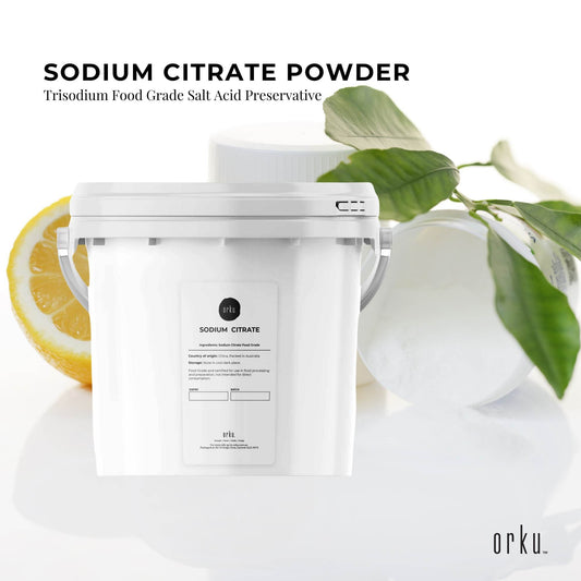 Hlpmedical 5Kg sodium citrate powder tub, food grade trisodium salt used as a preservative and dietary supplement in health and nutrition.