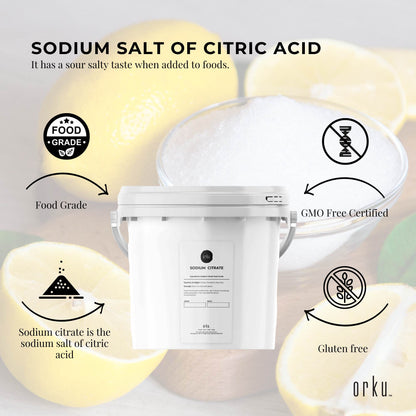 Hlpmedical 5Kg sodium citrate powder tub, food-grade trisodium salt used as a preservative in health and nutrition supplements.