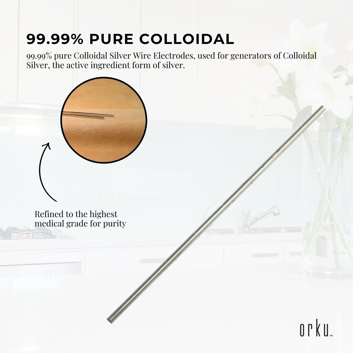Silver 7-inch high purity fine soft wire electrode by Hlpmedical, 18 gauge colloidal electrode for health and beauty applications.