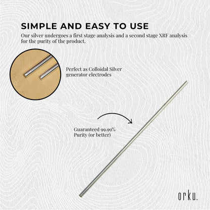 Silver rod electrode, 7-inch 18 gauge high purity soft wire for colloidal health and beauty applications, by Hlpmedical.