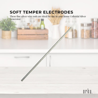 Silver rod electrode, 7-inch, 18 gauge, high purity 99.99% soft wire for health and beauty colloidal supplement applications.