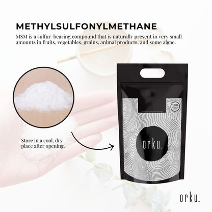 Hlpmedical 5kg MSM powder tub with 99% pure methylsulfonylmethane crystals used as a dietary supplement for health and beauty.