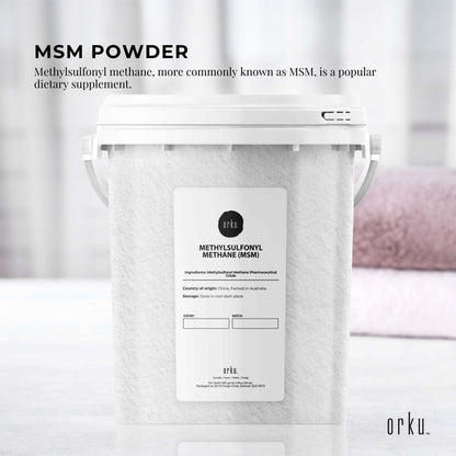 800g tub of Hlpmedical MSM powder, 99% pure methylsulfonylmethane crystals for health and dietary supplements.