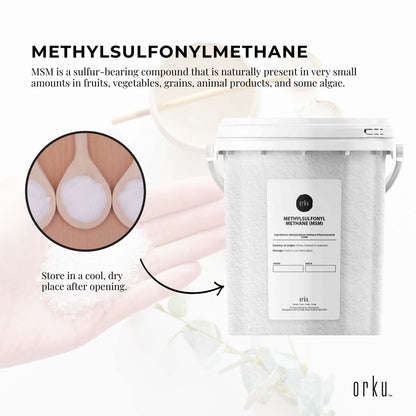 800g tub of Hlpmedical MSM powder, 99% pure methylsulfonylmethane crystals for health and beauty supplements.