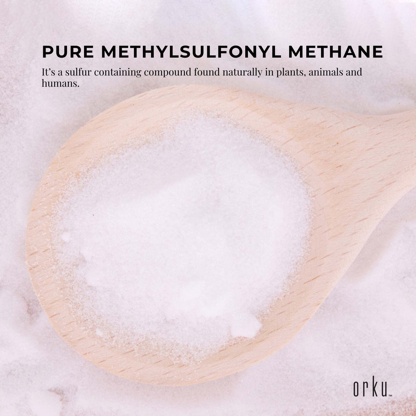 800g tub of Hlpmedical MSM powder with 99% pure methylsulfonylmethane crystals for health and beauty supplements.