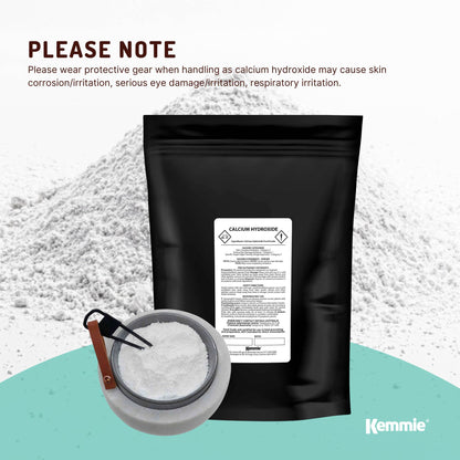 Hlpmedical Kemmie 1Kg calcium hydroxide powder, food grade pickling lime, used in nutrition and health supplements.