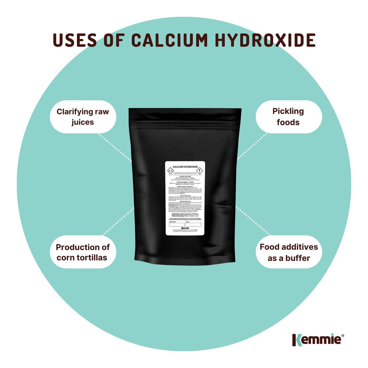 Hlpmedical Kemmie 2kg calcium hydroxide powder for food-grade pickling and slaked lime, suitable for health and nutritional use