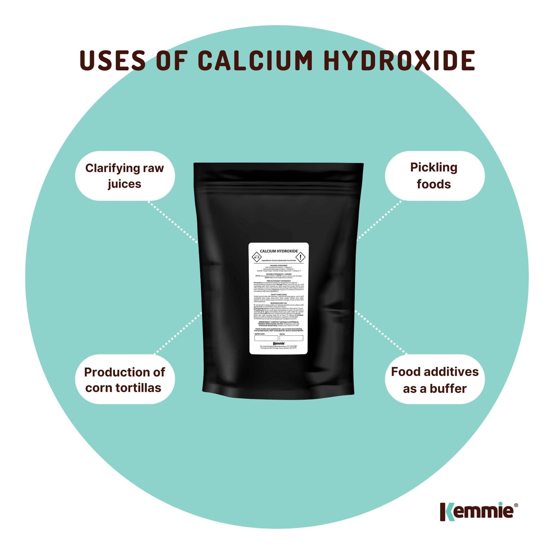 Hlpmedical Kemmie 2kg calcium hydroxide powder for food-grade pickling and slaked lime, suitable for health and nutritional use