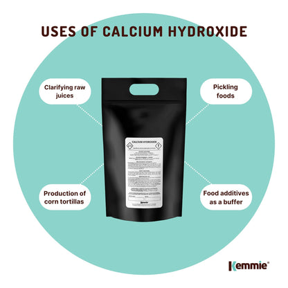 Hlpmedical Kemmie 10kg calcium hydroxide powder, food grade pickling lime, slaked for use in health, beauty, and nutritional applications.