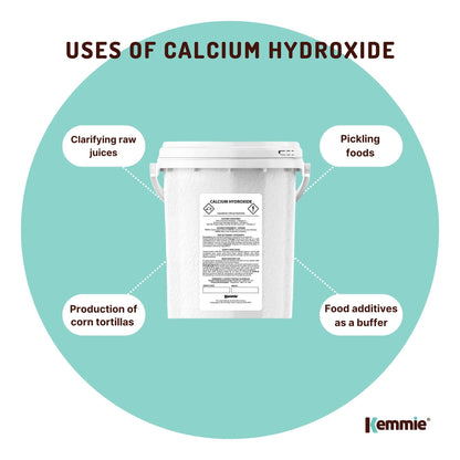 Hlpmedical Kemmie 600g calcium hydroxide powder tub for food-grade pickling lime, used in nutritional and supplement applications