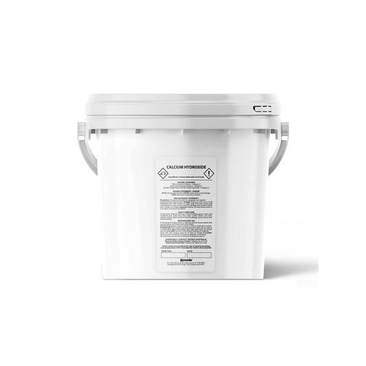 Hlpmedical Kemmie 2.5kg calcium hydroxide powder tub for food grade pickling lime, used in health, beauty, and nutritional applications.
