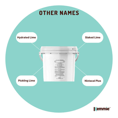 Kemmie 2.5kg calcium hydroxide powder tub by Hlpmedical, food-grade pickling lime for health and nutrition use.