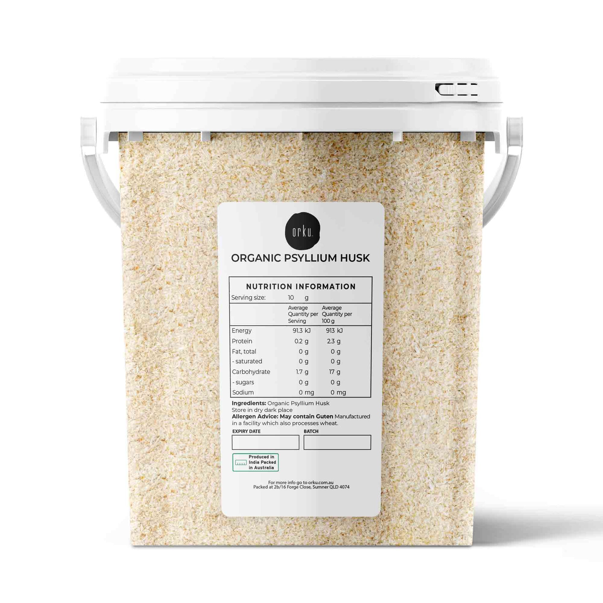 Organic Psyllium Husk tub by Hlpmedical, 400g, natural fiber supplement for digestive health and wellness.