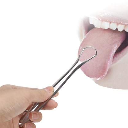 Hlpmedical stainless steel tongue scraper for oral hygiene, reduces bad breath, metal tool for cleaning tongue and oral care.
