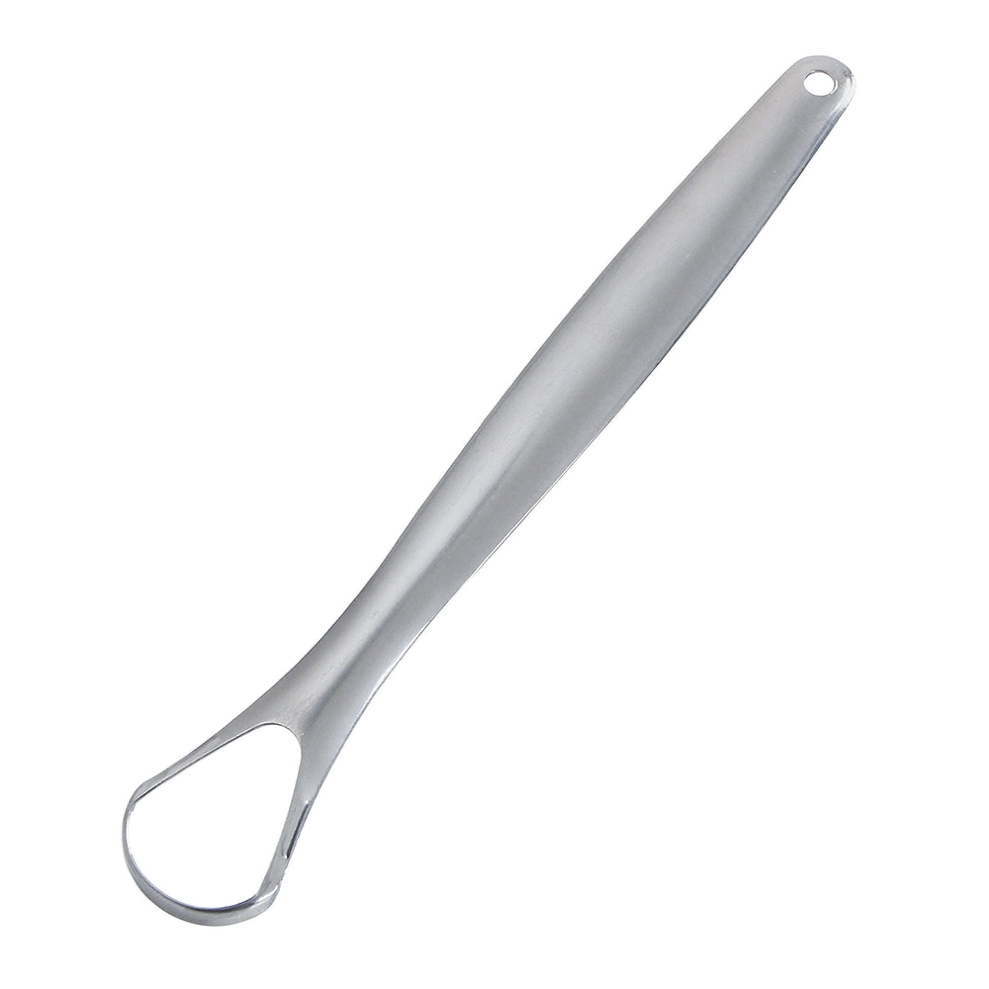 Hlpmedical stainless steel tongue scraper for oral hygiene, reducing bad breath with a durable metal tool for personal care.