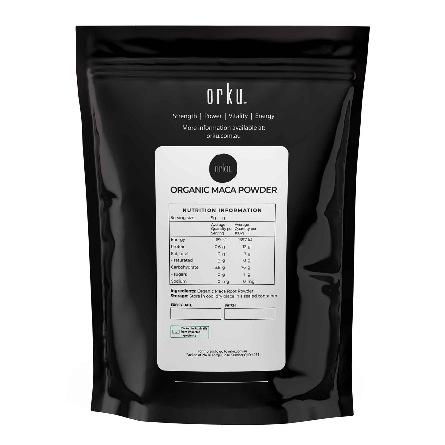 Organic Peruvian Maca Powder in a 400g package, a nutritious plant root supplement for health and wellness.