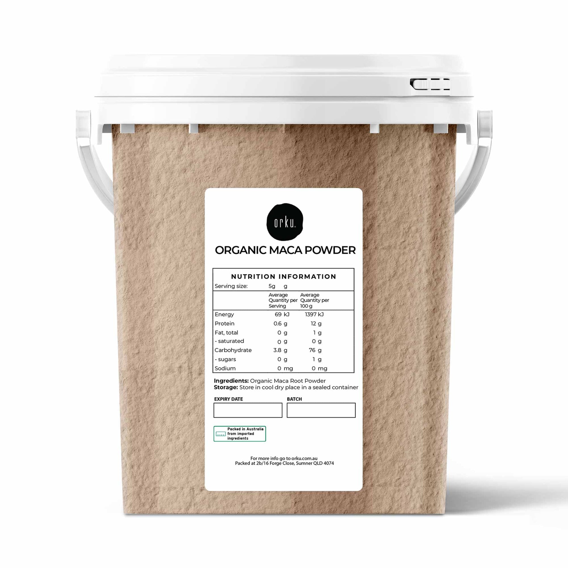 700g organic maca powder tub by Hlpmedical showing the nutritional supplement in a labeled container, plant root superfood for health.