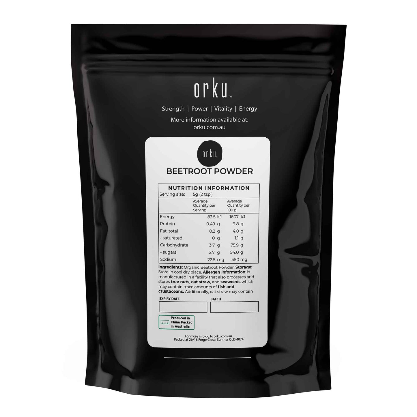 Organic Orku 100g beetroot powder by Hlpmedical, vibrant red beet root powder for health and nutritional supplements.