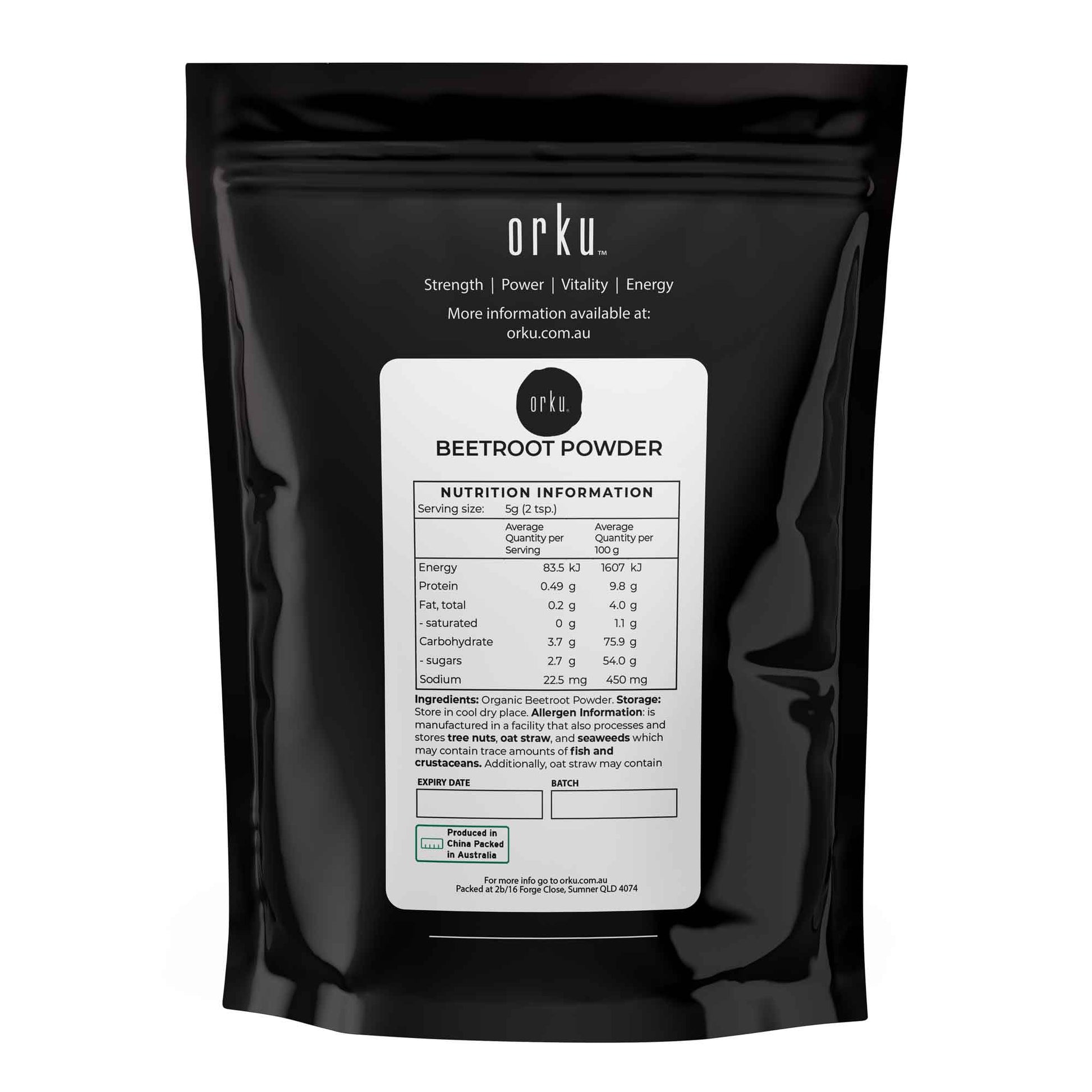 Organic Orku 100g beetroot powder by Hlpmedical, vibrant red beet root powder for health and nutritional supplements.