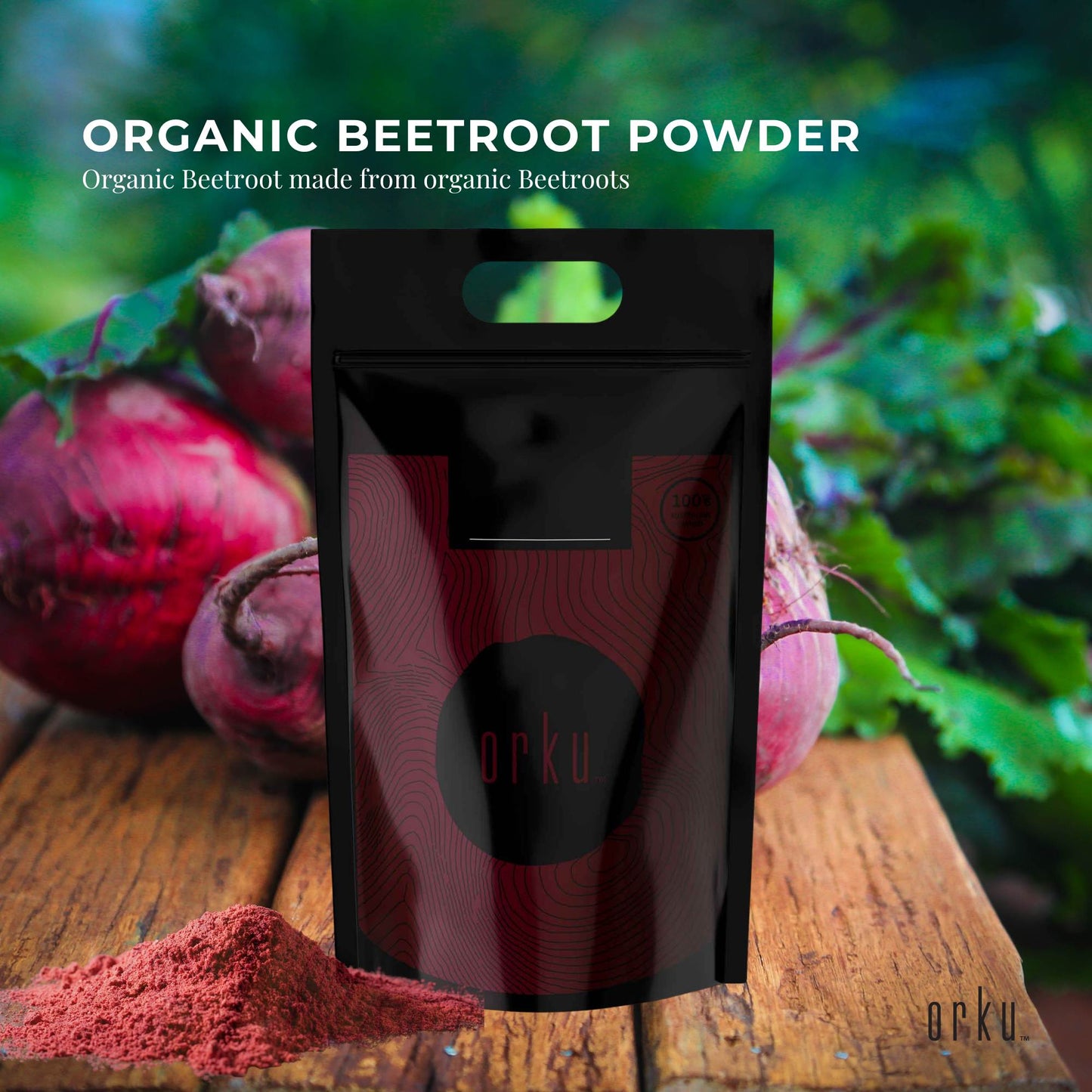 Orku 5kg organic beetroot powder by Hlpmedical, pure beta vulgaris root supplement for health and nutrition.
