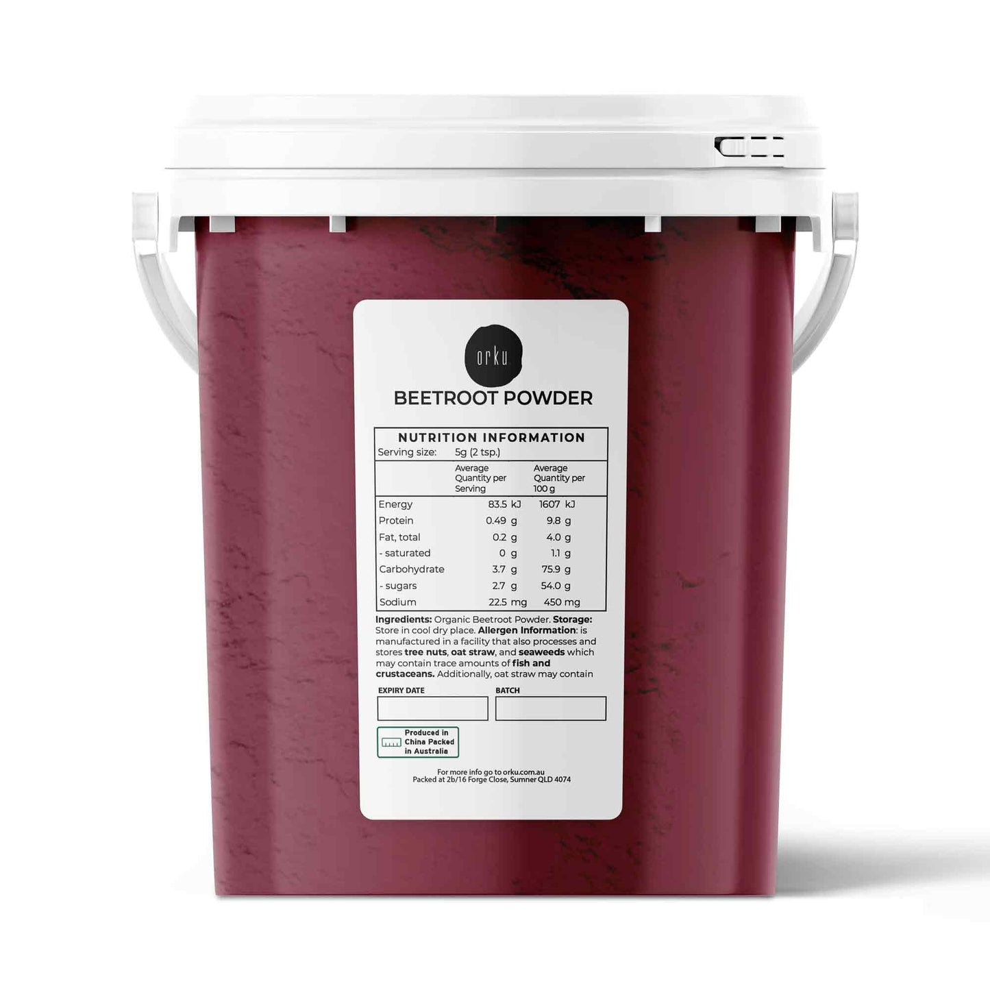 Hlpmedical Orku 800g organic beetroot powder container with label, showcasing pure beta vulgaris beet root supplement for health use