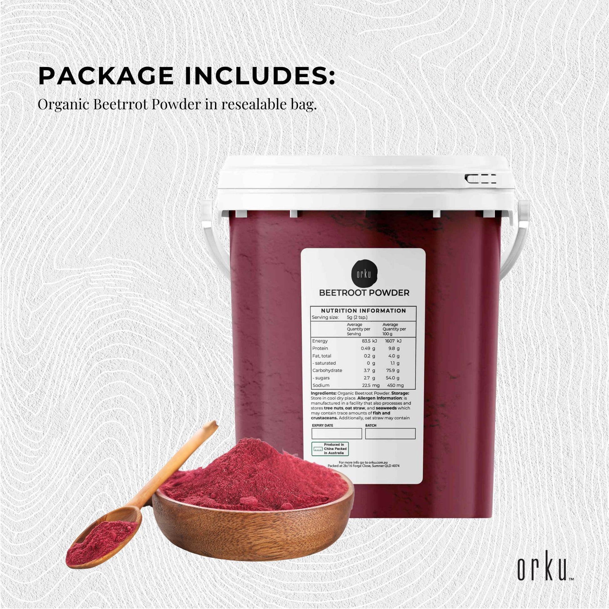 Organic Orku 800g beetroot powder by Hlpmedical, pure beta vulgaris root supplement for health and nutrition.
