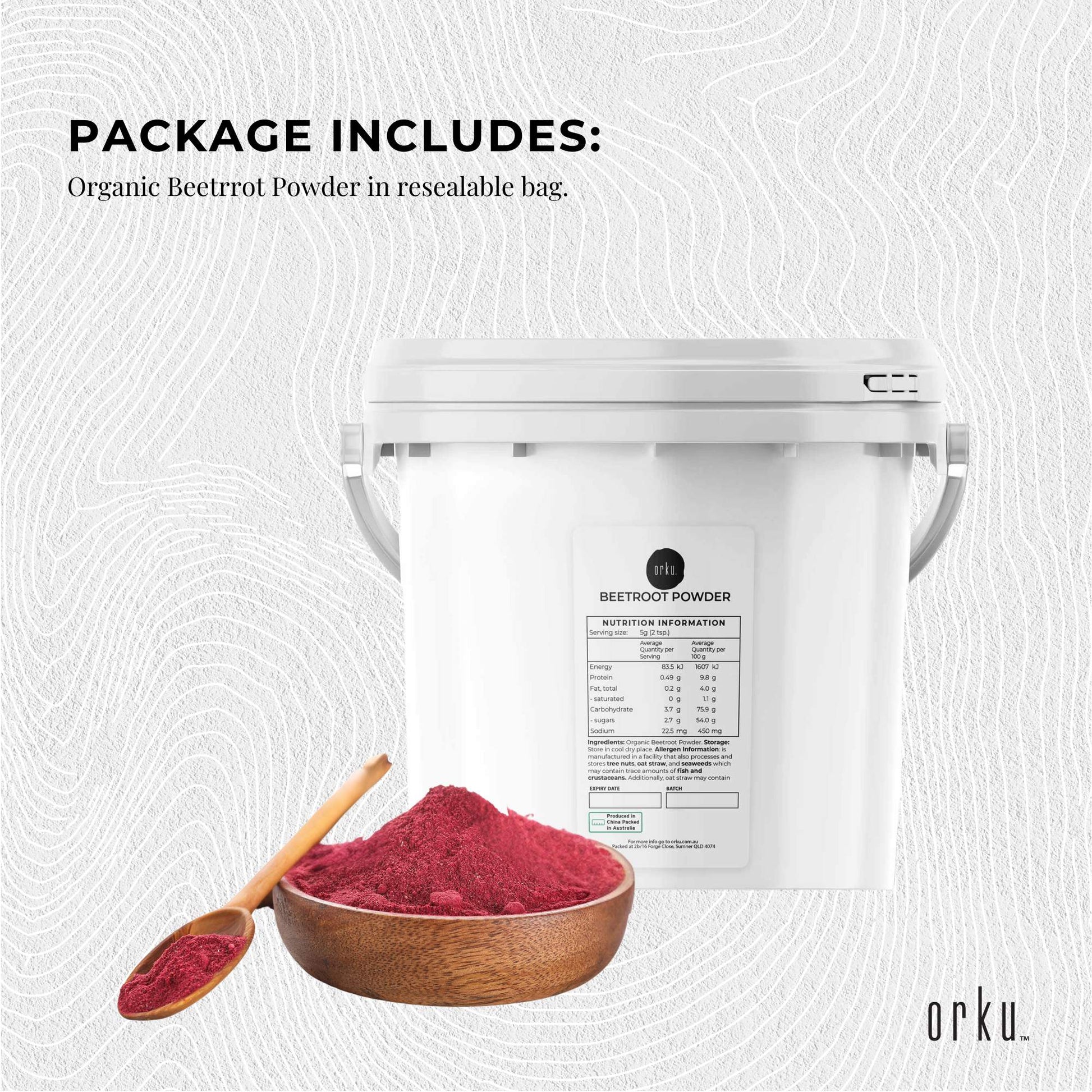 Orku 3kg organic beetroot powder by Hlpmedical, fresh pure beet root powder with vibrant red color and fine powder texture.