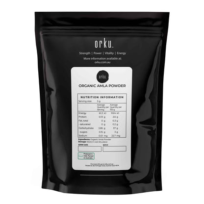 Organic Amla powder in 400g package by Hlpmedical, Indian gooseberry supplement for health and wellness, natural vitamin source.
