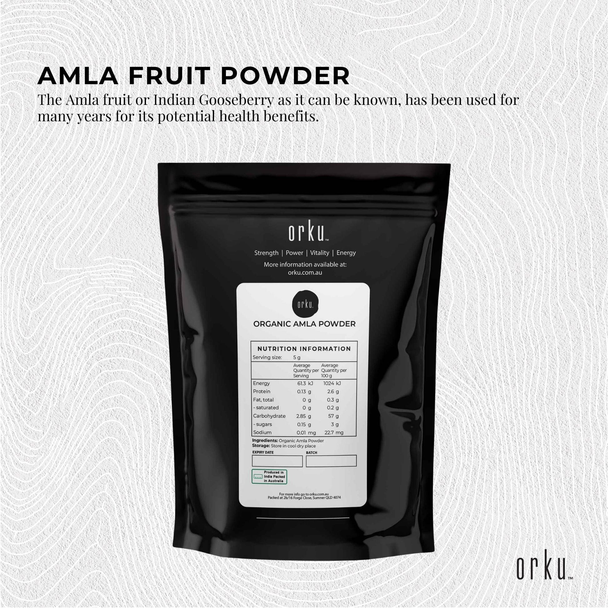 Organic Amla powder by Hlpmedical, 400g, Indian gooseberry supplement for health and beauty, showing vibrant green powder in a jar.