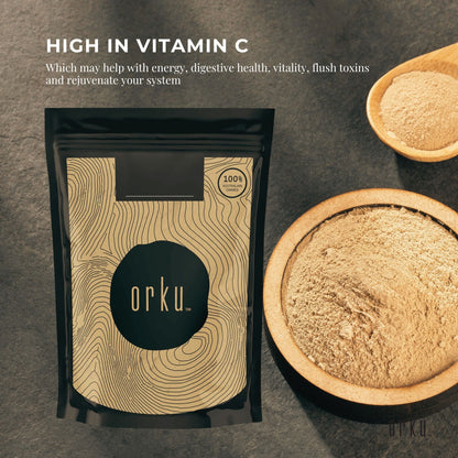 Organic amla powder supplement in a 400g package, Indian gooseberry Emlica Officinalis for health and nutrition from Hlpmedical.