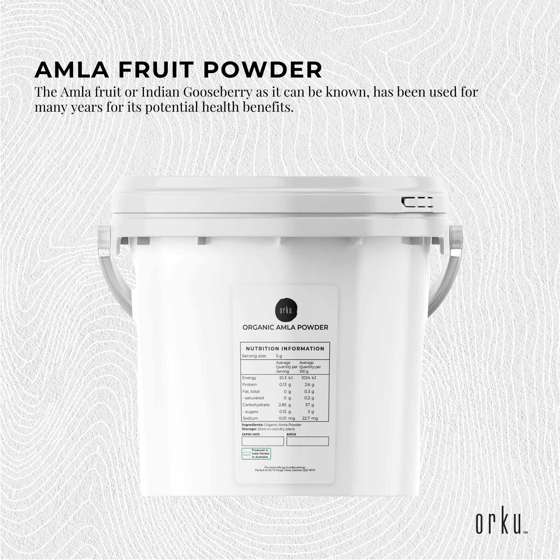 3kg tub of Hlpmedical organic Amla powder made from Indian gooseberry, a natural supplement for health and wellness.
