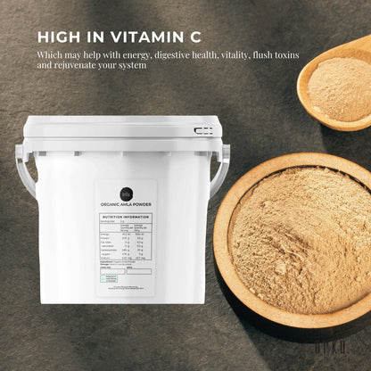 3kg tub of Hlpmedical organic Amla powder, Indian gooseberry supplement for health and nutrition, shown in the image.