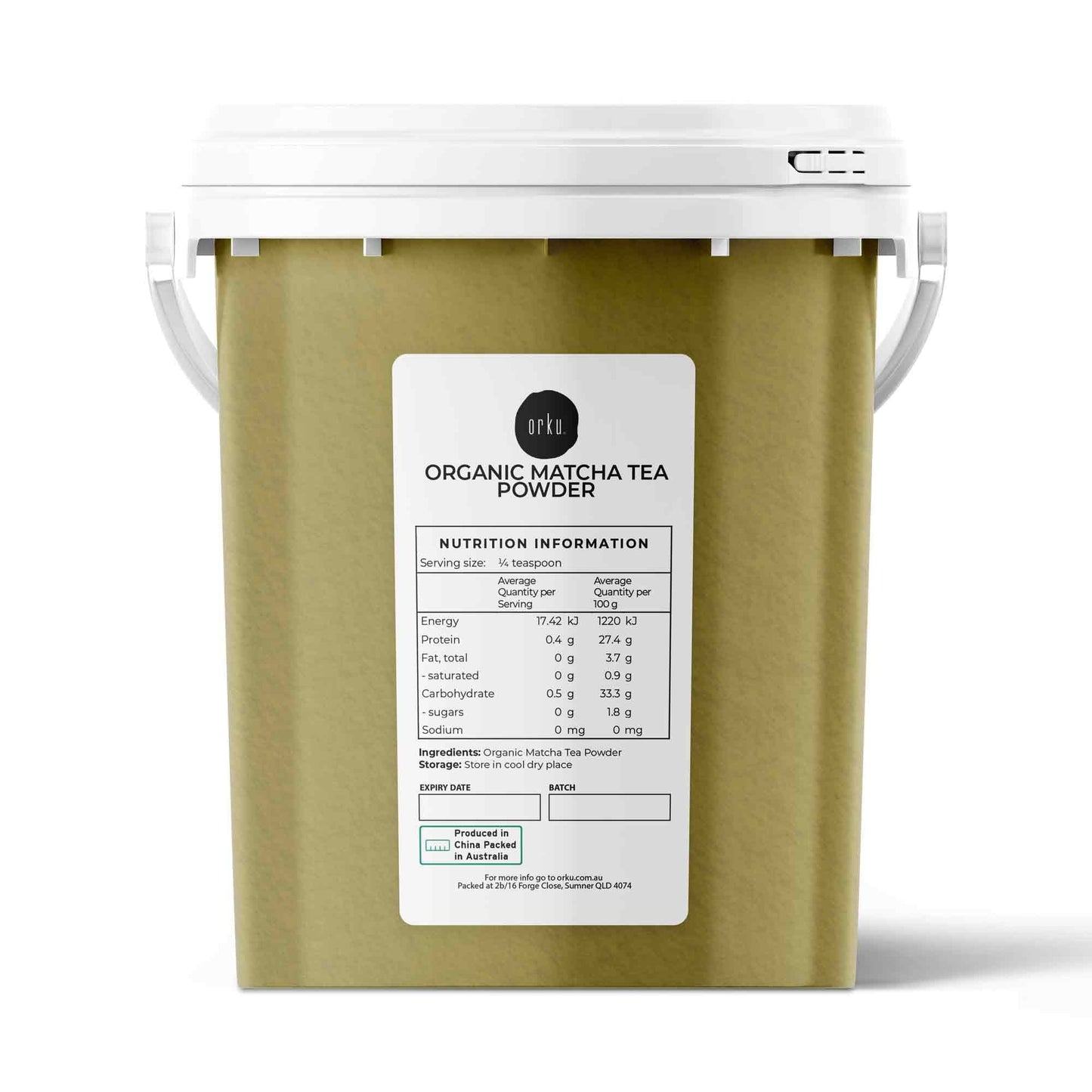 Organic Matcha powder in a 600g tub from Hlpmedical, vibrant green tea leaves for health and wellness.