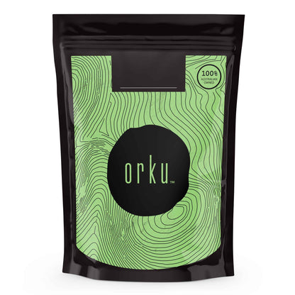 Organic barley grass powder in a jar, Hlpmedical brand, vibrant green superfood supplement for health and nutrition.