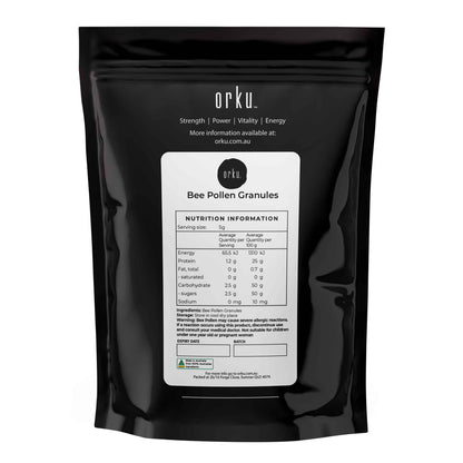 Australian 2kg bee pollen granules by Hlpmedical, pure raw supplement for health and natural nutrition, shown in a clear container.