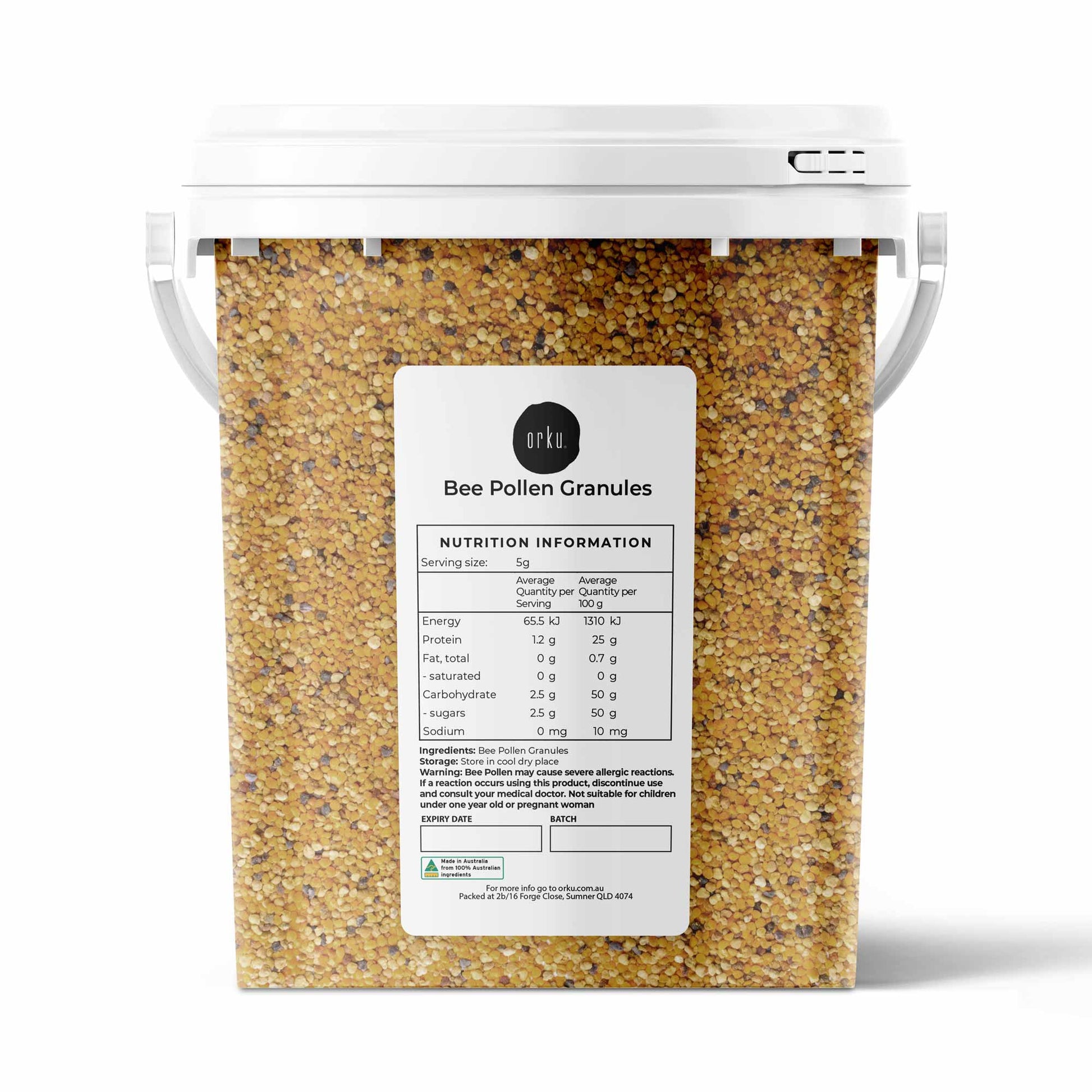 800g jar of Hlpmedical Australian bee pollen granules, raw natural supplement for health and wellness.