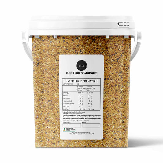 800g jar of Hlpmedical Australian bee pollen granules, raw natural supplement for health and wellness.