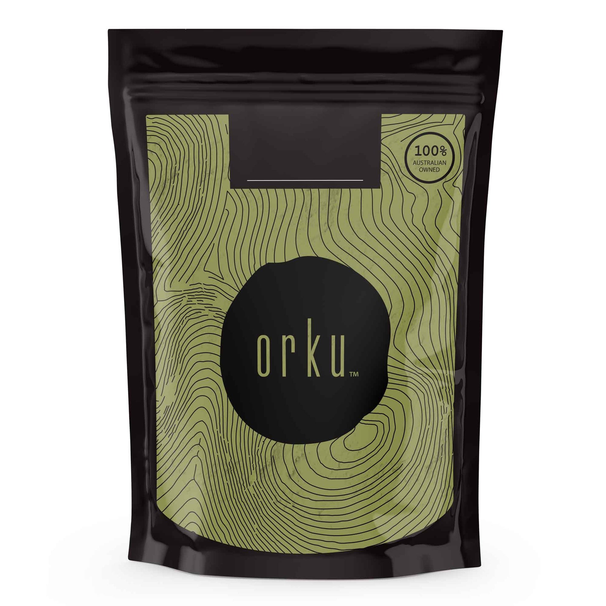 Organic Orku 50g Moringa leaf powder from Hlpmedical, food-grade oleifera drumstick leaf supplement in a clear container.
