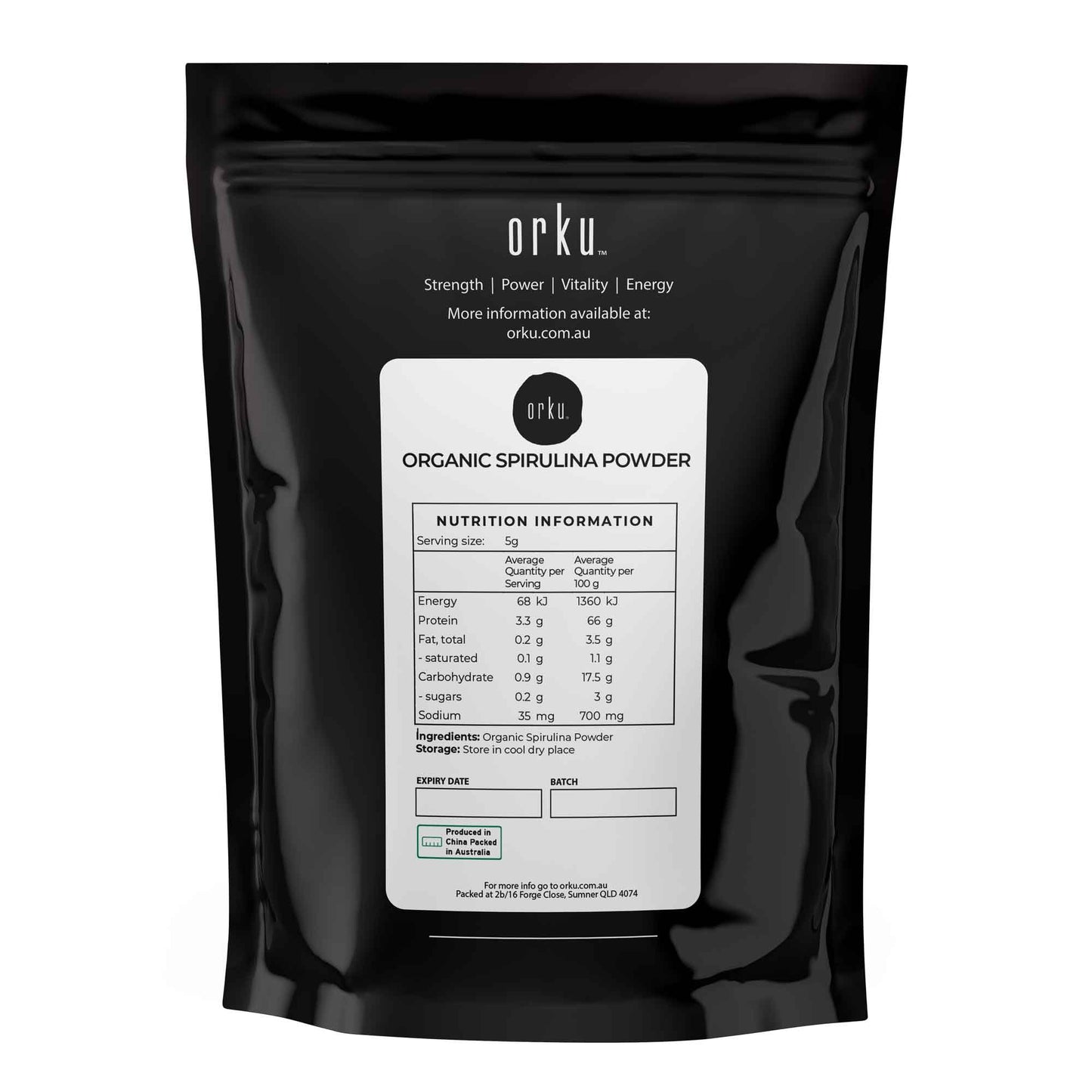 Organic spirulina powder in a 400g package by Hlpmedical, vibrant green algae supplement for health and nutrition.