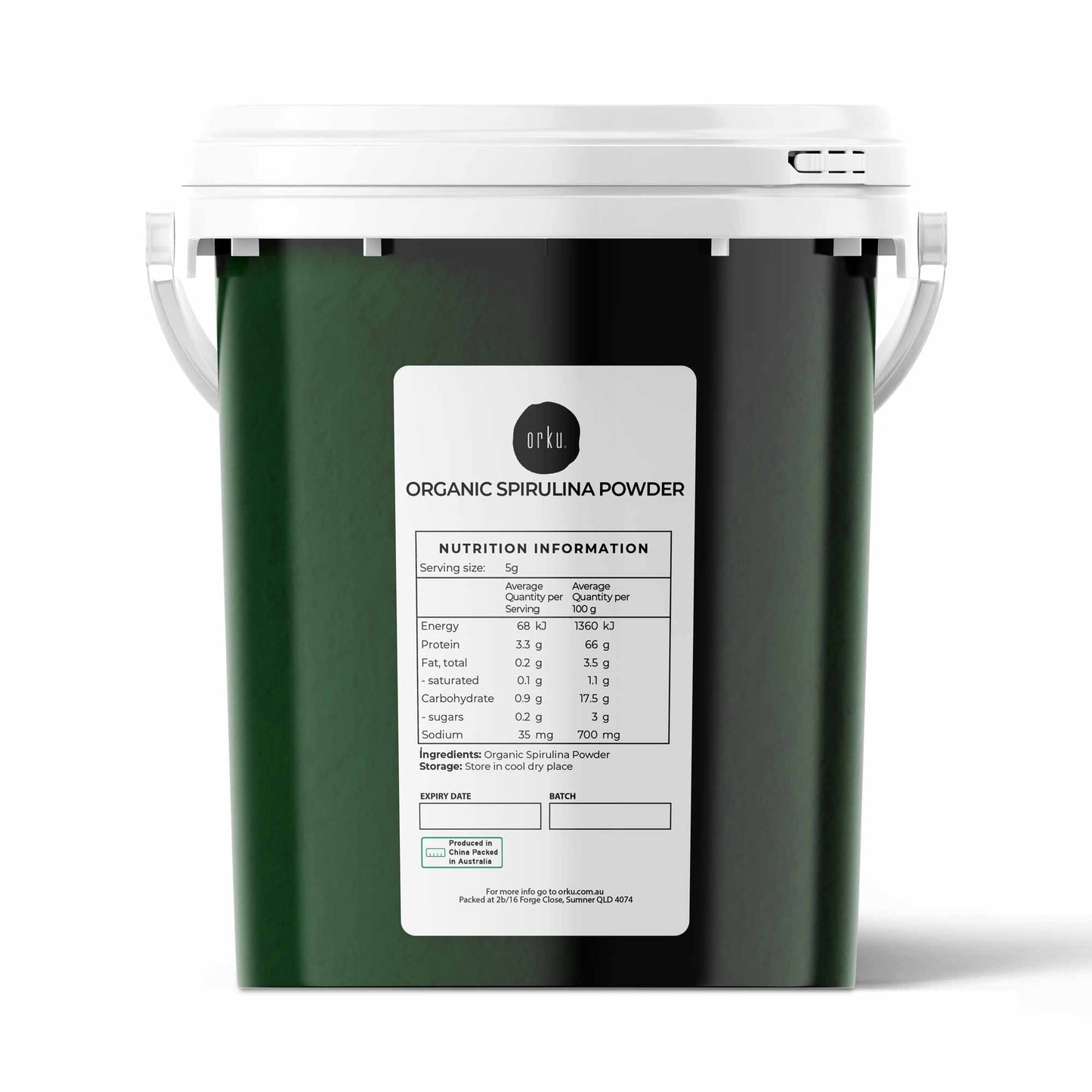 700g organic spirulina powder tub by Hlpmedical, vibrant green supplement container for Arthrospira Platensis nutrition and health.