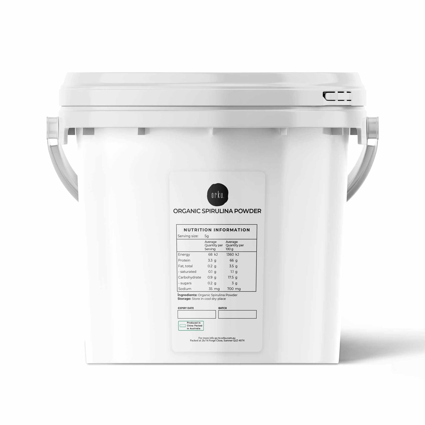 2kg tub of Hlpmedical organic Spirulina powder, versatile supplement made from Arthrospira platensis for health and nutrition.